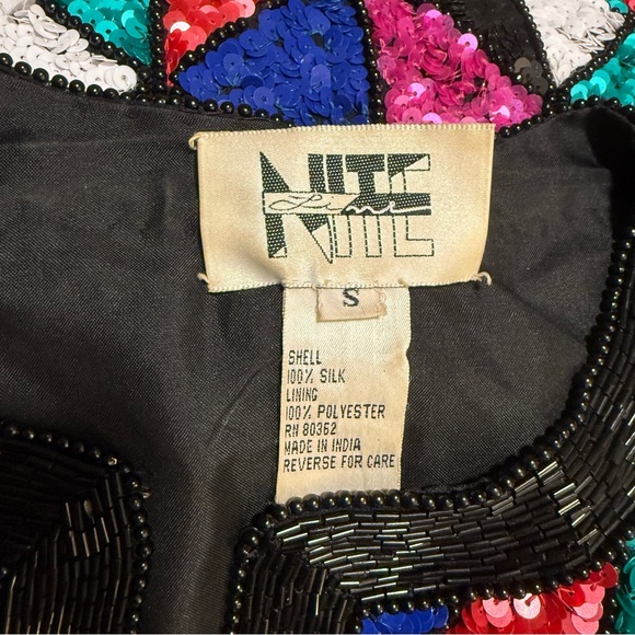 Amazing Vintage Condition Nite Line Silk Harlequin Diamond Sequin Beaded Jacket - Picture 3 of 7